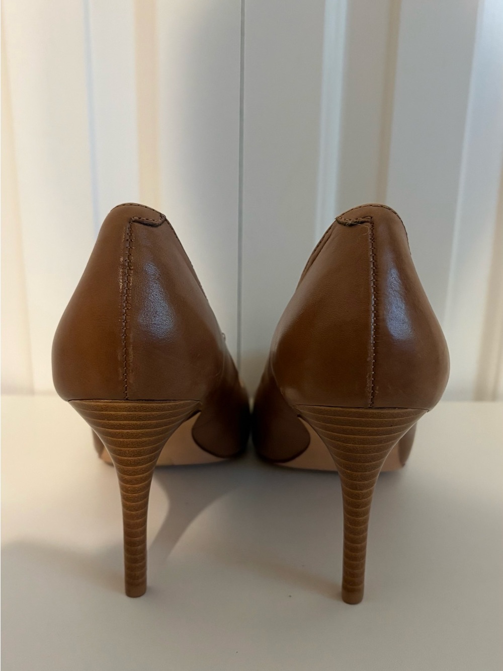 LANDS' END Cognac Brown Leather Round Toe Stiletto Heels, NWOT, Size 10